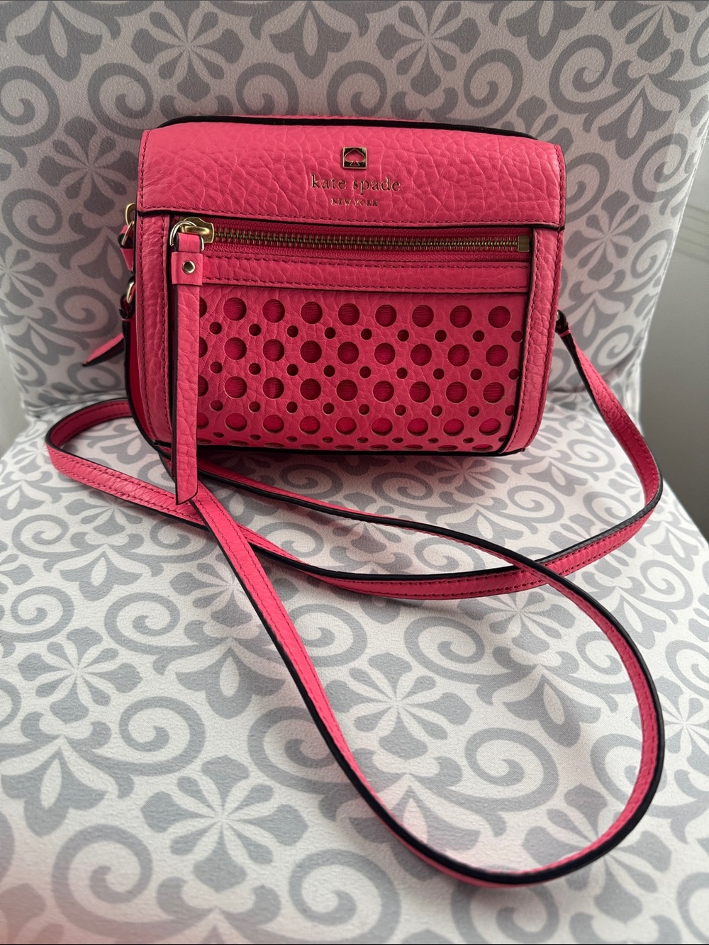 kate spade Hot Pink Perforated Leather Crossbody Bag